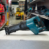 Close-up of the rear handle and lock control on a Makita GRJ01Z 40V max XGT brushless cordless reciprocating saw