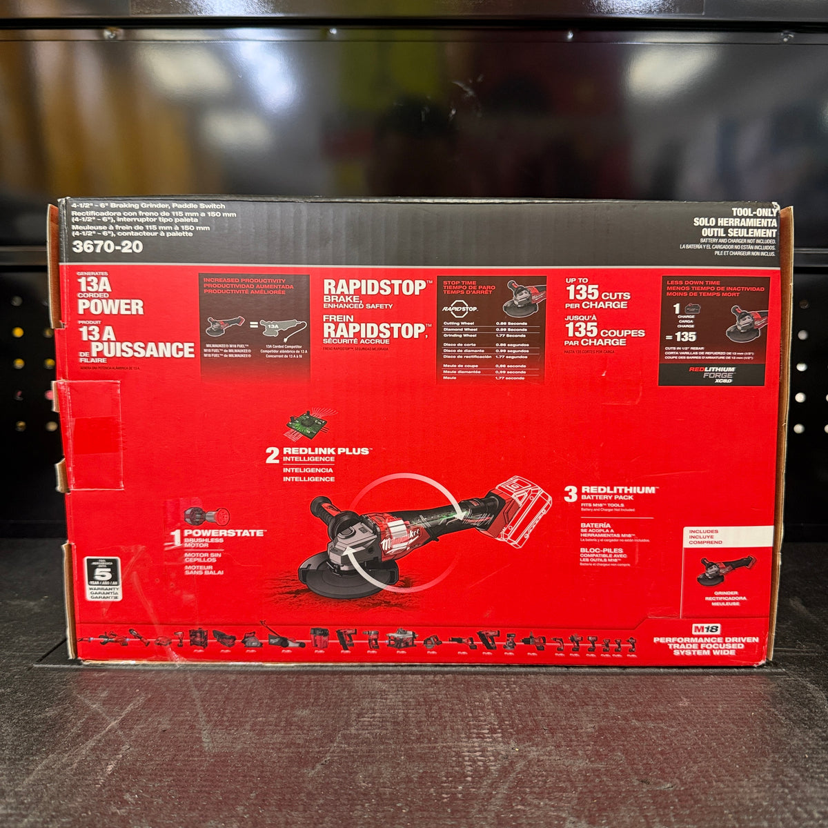 Milwaukee 3670-20 M18 FUEL 4-1/2"–6" Braking Grinder, Paddle Switch (Tool-Only)