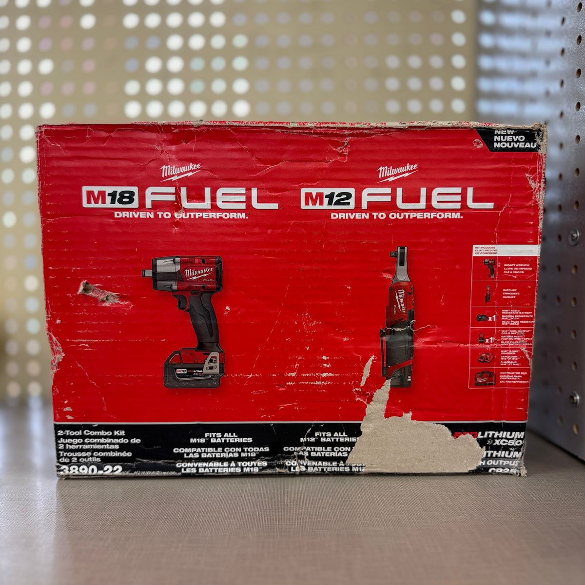 Milwaukee M18 FUEL / M12 FUEL 2-Tool Combo Kit — 1/2" Mid-Torque Impact Wrench + 3/8" High Speed Ratchet w/ Batteries (3890-22)