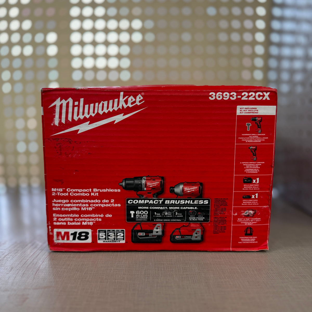 Milwaukee M18 Compact Brushless 2-Tool Combo Kit — Hammer Drill/Driver + 3-Speed Impact Driver w/ XC4.0 & CP2.0 Batteries (3693-22CX)