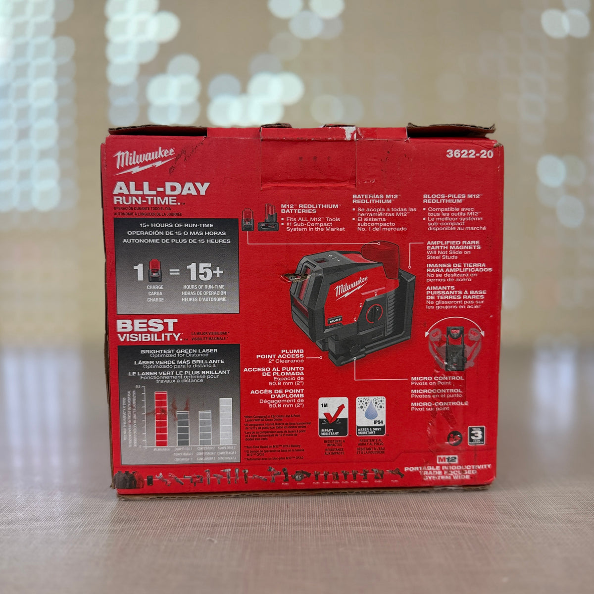 Milwaukee 3622-20 M12 Green Laser Cross Line & Plumb Points (Tool Only)