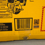 Close-up of DEWALT DCS373P2 kit box specifications and warranty label